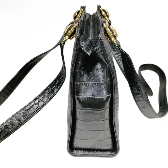 Versace Croc Embossed Leather Shoulder Bag - Picture 3 of 9